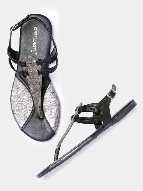 

DressBerry Women Metallic Embellished T-Strap Flats