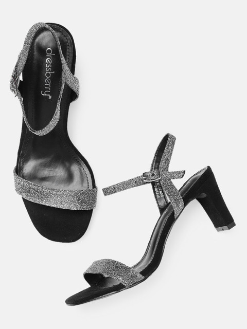 

DressBerry Women Silver-Toned & Black Embellished Sandals