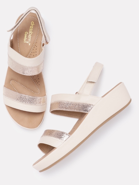 

DressBerry Comfort Women Off-White & Gold-Toned Colurblocked Open Toe Flats