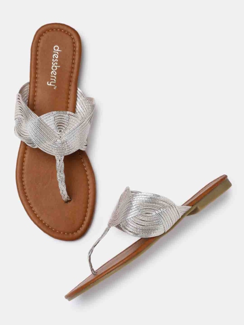 

DressBerry Women Silver-Toned Solid Open Toe Flats