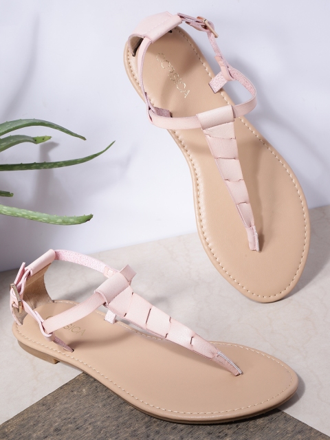 

CORSICA Women Nude-Coloured Solid T-Strap Flats