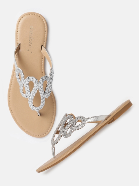 

DressBerry Women Silver-Toned Solid Open Toe Flats