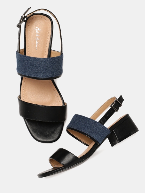 

Mast & Harbour Women Black & Navy Blue Colourblocked Heels