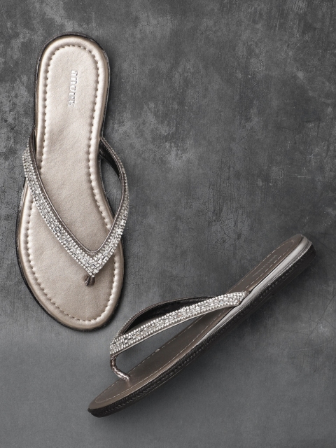

Anouk Women Gunmetal-Toned Solid Open Toe Embellished Flats, Metallic