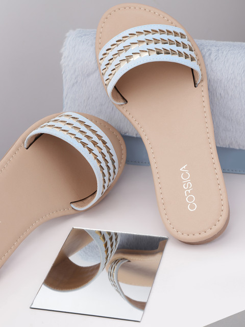 

CORSICA Women Blue & Gold-Toned Open Toe Flats