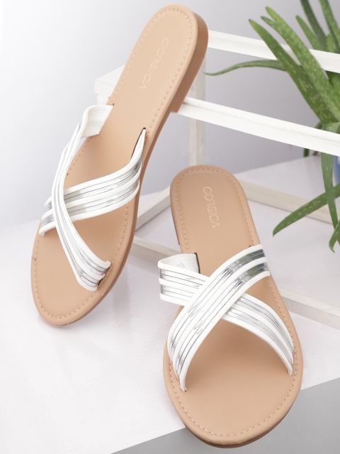 

CORSICA Women White & Silver-Toned Solid Open Toe Flats