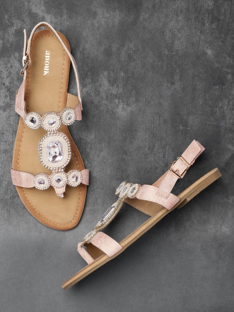 

Anouk Women Pink Solid Open Toe Embellished Flats