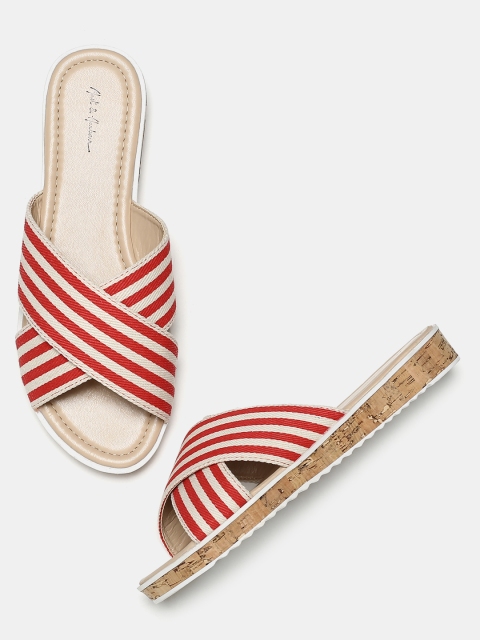 

Mast & Harbour Women Red Striped Open Toe Flats