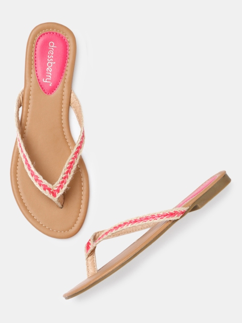 

DressBerry Women Pink Woven Design Open Toe Flats