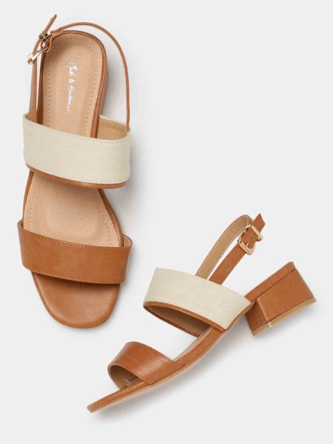 

Mast & Harbour Women Tan Brown & Off-White Colourblocked Heels