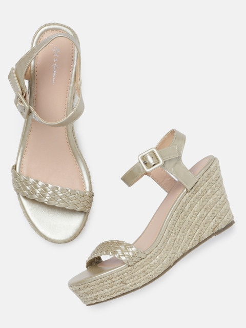 

Mast & Harbour Women Gold-Toned Solid Wedges