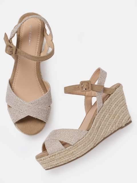 

Mast & Harbour Women Beige Woven Design Open Toe Wedges