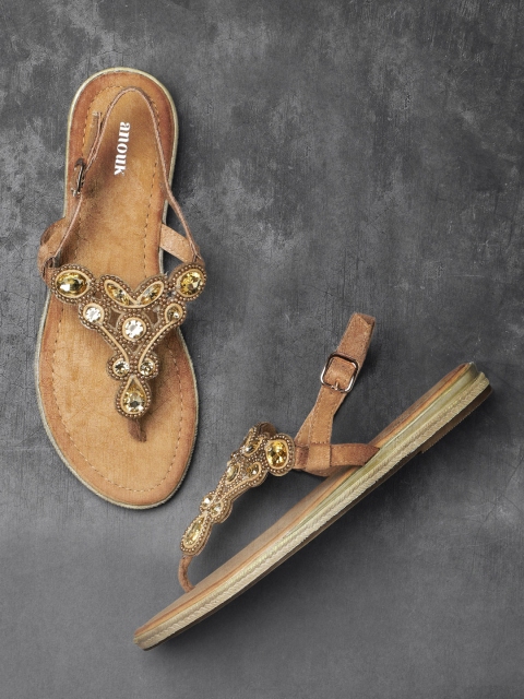 

Anouk Women Gold-Toned & Beige Embellished T-Strap Flats