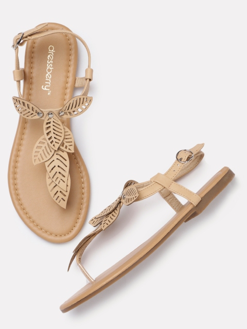 

DressBerry Women Beige Solid Open Toe Flats