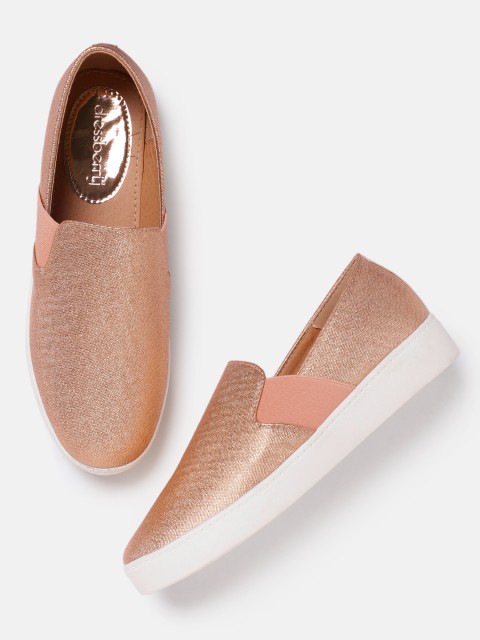 

DressBerry Women Rose Gold -Toned Textured Slip-On Sneakers