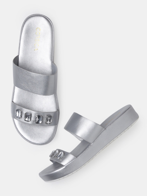 

CORSICA Women Silver-Toned Embellished Open Toe Flats