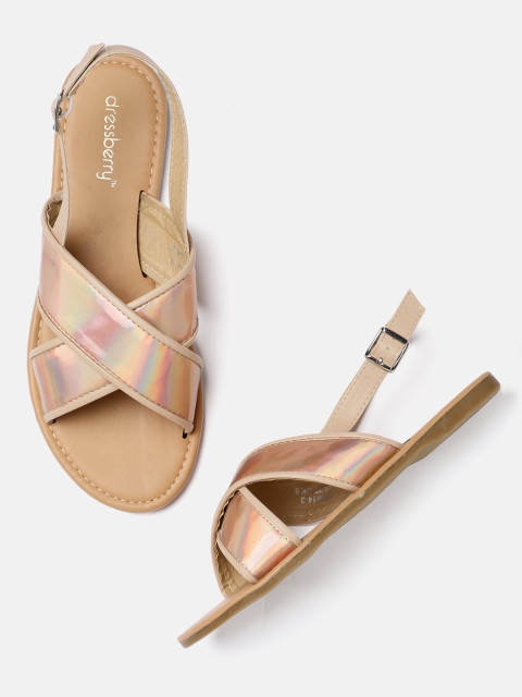 

DressBerry Women Rose Gold-Toned Solid Open Toe Flats