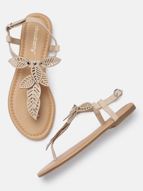 

DressBerry Women Beige Solid Open Toe Flats
