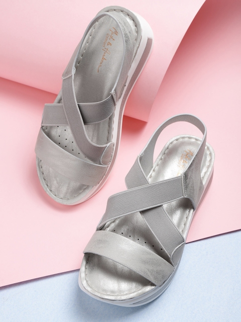 

Mast & Harbour Comfort Women Silver-Toned Solid Sandals