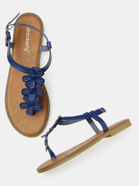 

DressBerry Women Blue Solid T-Strap Flats