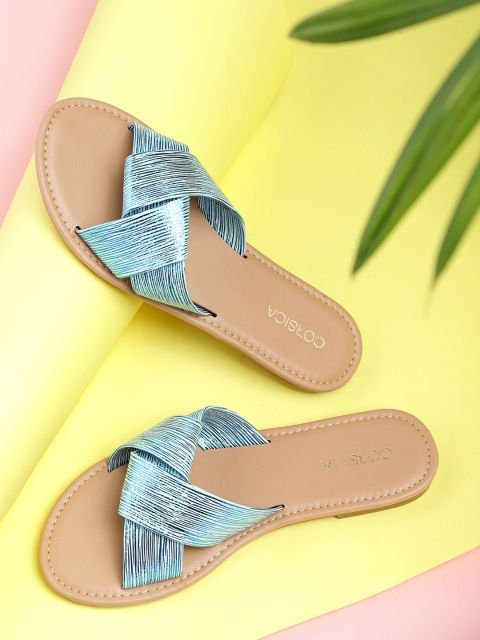 

CORSICA Women Blue Striped Open Toe Flats