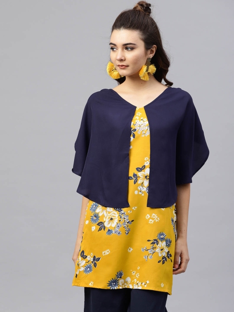 

aasi Yellow & Navy Blue Printed Tunic