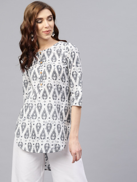 

aasi Women Off-White & Grey Printed High-Low Top