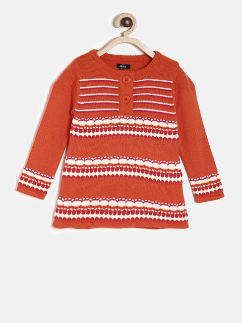 

Akiva Girls Coral Orange & Off-White Self Design Pullover