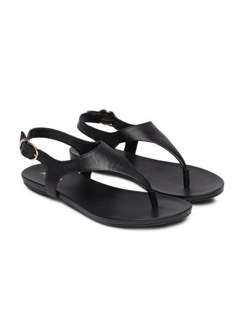

ALDO Women Black Solid Leather T-Strap Flats