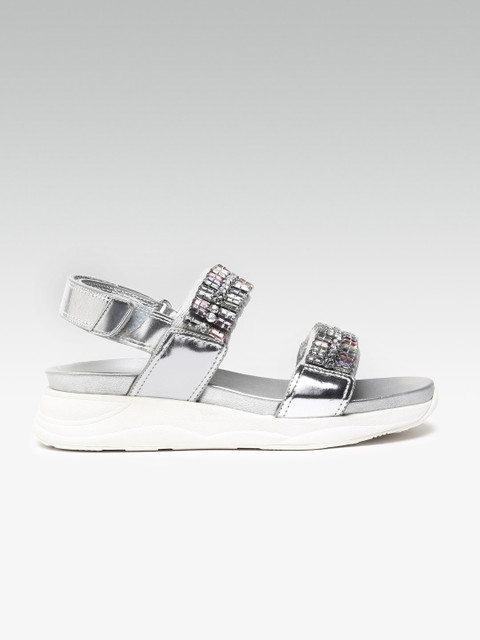 

ALDO Women Silver-Toned Embellished Sandals