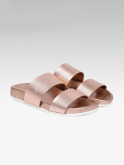 

ALDO Women Rose Gold Solid Synthetic Open Toe Flats