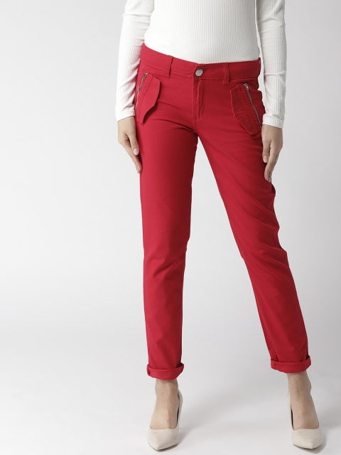 

Style Quotient Women Red Tapered Fit Solid Regular Trousers