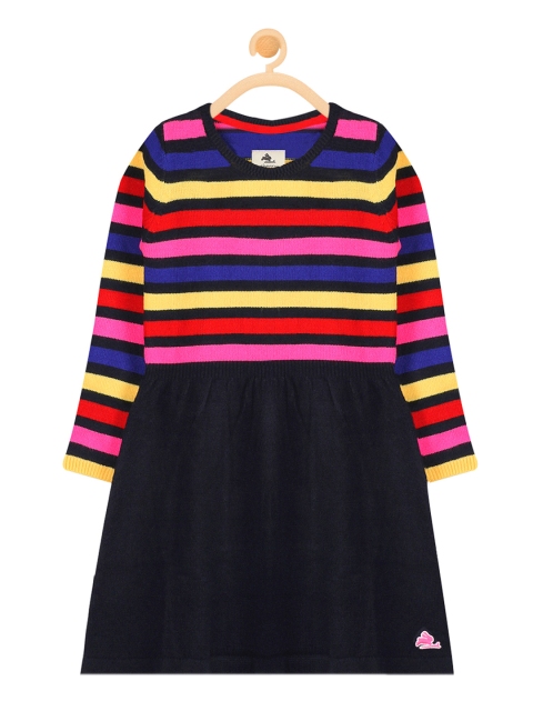 

Cherry Crumble Girls Pink & Blue Striped Fit and Flare Dress