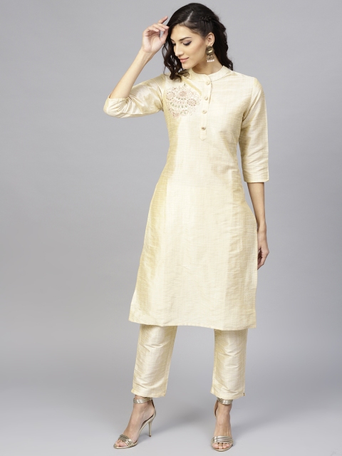 

Yufta Women Cream-Coloured Solid Kurta with Trousers