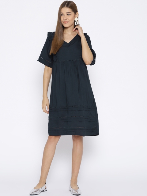 

Vaak Women Navy Blue Solid A-Line Dress