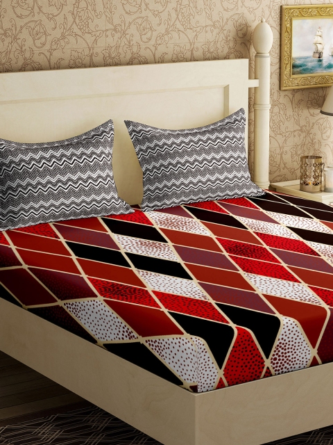 

EverHOME Multicoloured Geometric Flat 210 TC Cotton 1 Double Bedsheet with 2 Pillow Covers, Multi