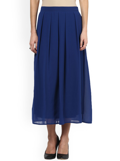 

109F Women Navy Blue Self Design A-Line Skirt