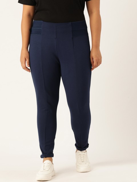 

aLL Plus Size Women Navy Blue Solid Treggings