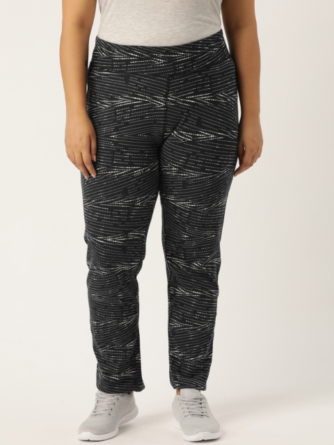 

aLL Plus Size Women Charcoal Grey and Off-White Printed Track Pants