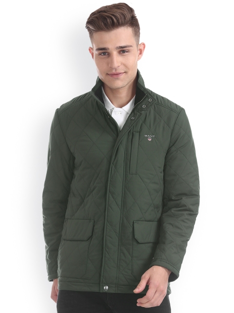 

GANT Men Olive Green Solid Quilted Jacket