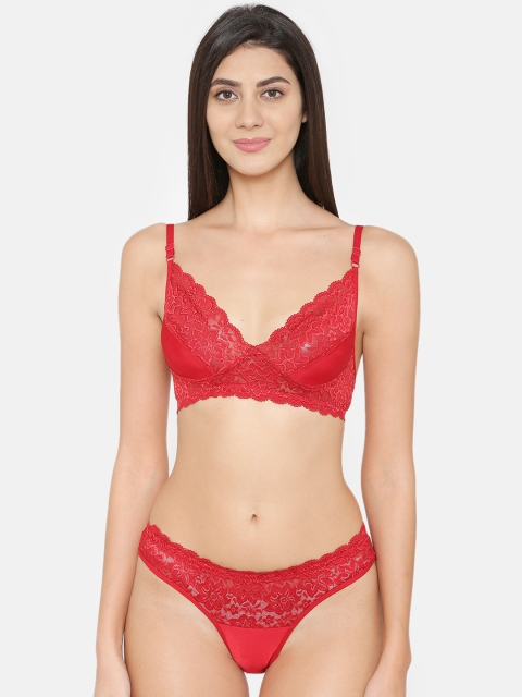 

ABELINO Women Red Self Design Lingerie Set SET3000RED01
