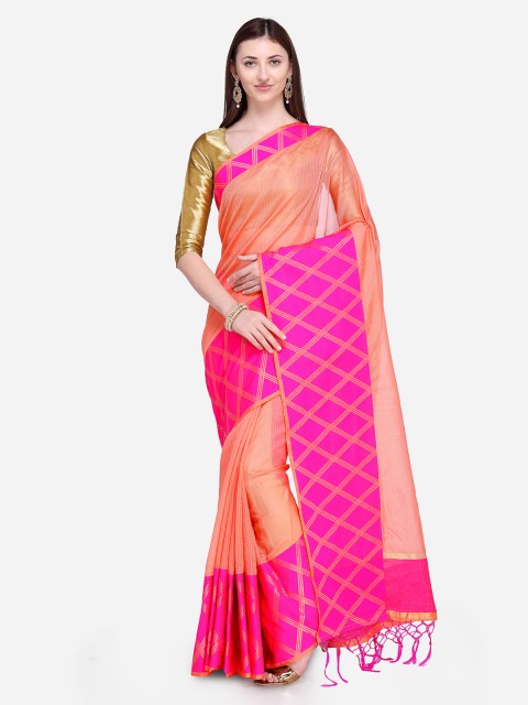 

Stylee LIFESTYLE Peach-Coloured Silk Blend Solid Banarasi Saree