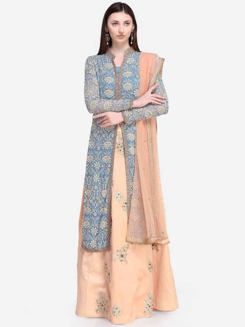 

Stylee LIFESTYLE Blue & Peach-Coloured Poly Georgette Semi-Stitched Dress Material
