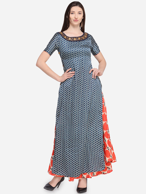 

Stylee LIFESTYLE Blue Satin Semi-Stitched Dress Material