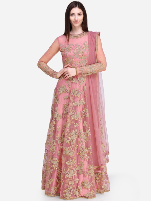 

Stylee LIFESTYLE Pink Net Semi-Stitched Dress Material