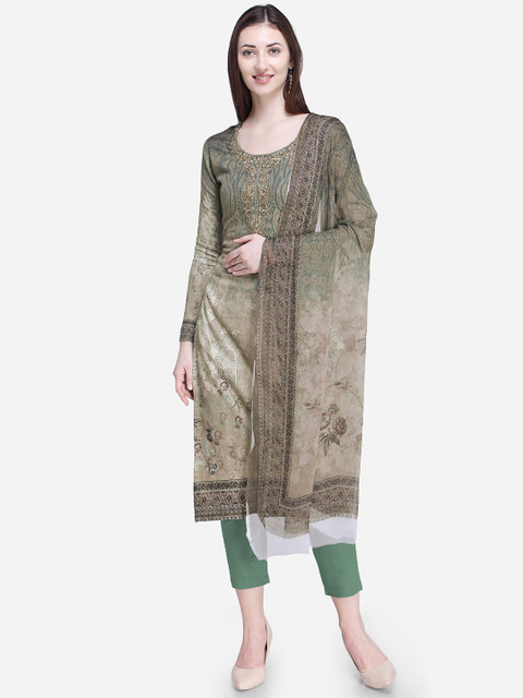 

Stylee LIFESTYLE Grey & Green Cotton Blend Unstitched Dress Material