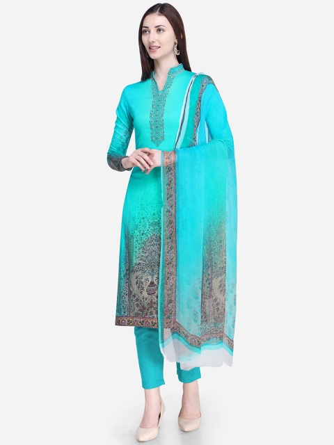 

Stylee LIFESTYLE Turquoise Blue Cotton Blend Unstitched Dress Material