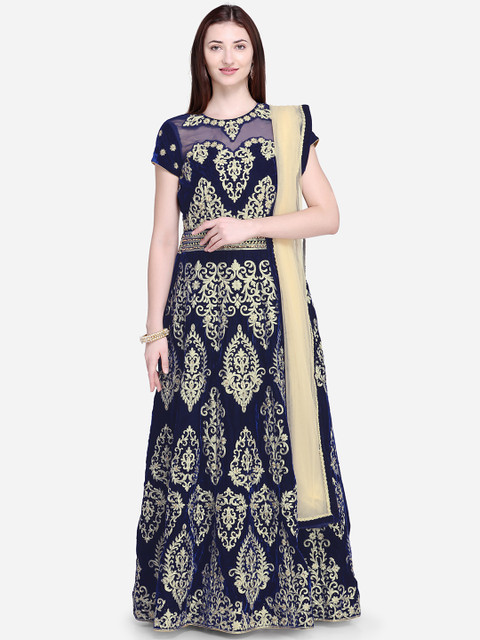 

Stylee LIFESTYLE Navy Blue Velvet Semi-Stitched Dress Material