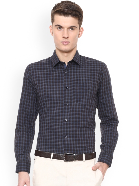 

Peter England Men Black & Blue Slim Fit Checked Formal Shirt