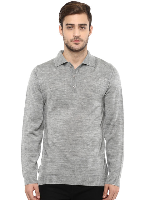 

Cayman Men Grey Melange Solid Polo Collar T-shirt